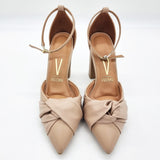 Vizzano 1285-444 Block Heel Pointy Toe Knotted Pump in Beige