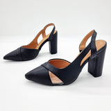 Vizzano 1285-4443 Block Heel Pointy Toe Slingback Pump in Black