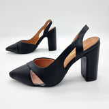 Vizzano 1285-4443 Block Heel Pointy Toe Slingback Pump in Black