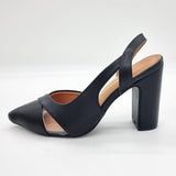 Vizzano 1285-4443 Block Heel Pointy Toe Slingback Pump in Black