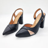 Vizzano 1285-4443 Block Heel Pointy Toe Slingback Pump in Black