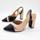 Vizzano 1285-4443 Block Heel Pointy Toe Slingback Pump in Black/Beige