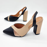 Vizzano 1285-4443 Block Heel Pointy Toe Slingback Pump in Black/Beige