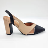 Vizzano 1285-4443 Block Heel Pointy Toe Slingback Pump in Black/Beige