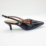 Vizzano 1122-885 Kitten Heel Pointy Toe Slingback Pump in Black Patent