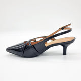 Vizzano 1122-885 Kitten Heel Pointy Toe Slingback Pump in Black Patent