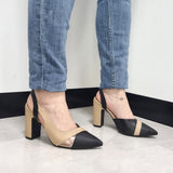 Vizzano 1285-4443 Block Heel Pointy Toe Slingback Pump in Black/Beige