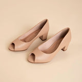 Beira Rio 4777-400 Low Heel Peeptoe Pump in Beige Napa