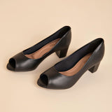 Beira Rio 4777-400 Low Heel Peeptoe Pump in Black Napa