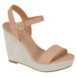 Vizzano 6283-2114 Embroidered Wedge Sandal in Nude