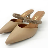 Vizzano 1122-886 Kitten Heel Pointy Toe Mule Pump in Beige