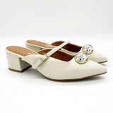 Vizzano 1220-370 Block Heel Mule in Off White