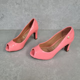 Vizzano 1840-300 Mid Heel Peeptoe Pump in Coral Patent